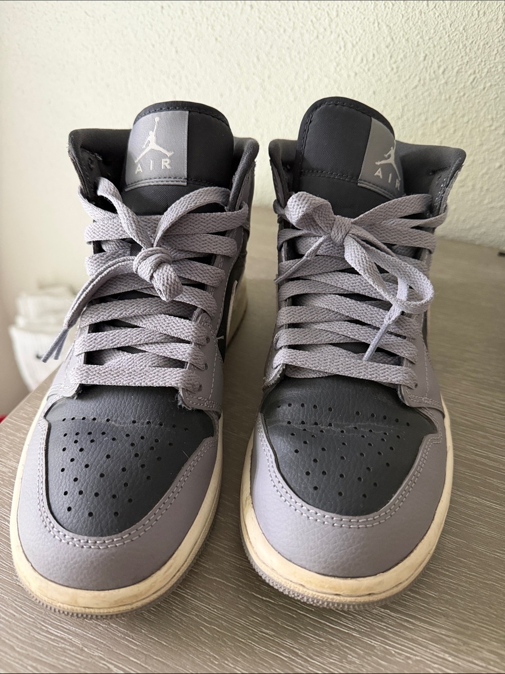 Jordan Gray and Black Mid-Top Sneakers with White Sole - Picture 1 of 5